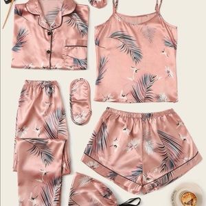 Tropical Print Satin Pajama Set